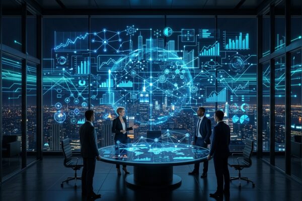 Enterprise data network hologram and strategic analysis in an executive boardroom